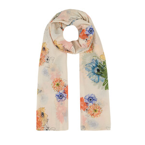 Cream Green Single Bloom Cotton Scarf - Thumbnail