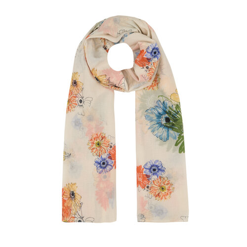 Cream Green Single Bloom Cotton Scarf