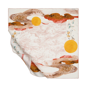 Cream Kyoto Garden Twill Silk Scarf - Thumbnail