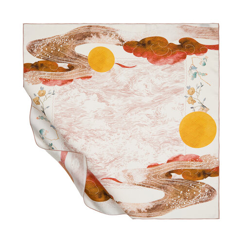 Cream Kyoto Garden Twill Silk Scarf