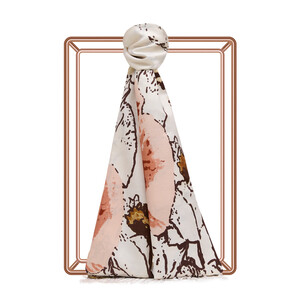 Cream Peach Wild Rose Print Silk Scarf - Thumbnail