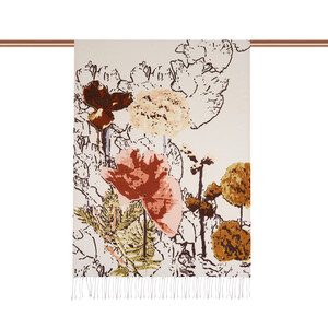 ipekevi - Cream Peach Wild Rose Print Silk Scarf (1)