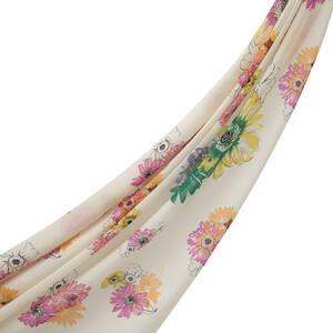 Cream Single Bloom Cotton Scarf - Thumbnail