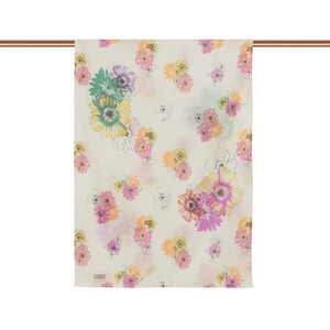 Cream Single Bloom Cotton Scarf - Thumbnail