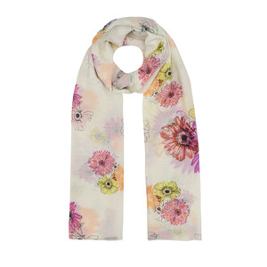 Cream Single Bloom Cotton Scarf - Thumbnail