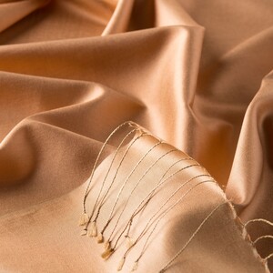 Dark Beige Reversible Silk Neck Scarf - Thumbnail