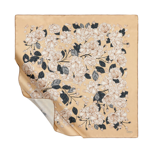 Dark Beige Sakura Print Silk Twill Scarf