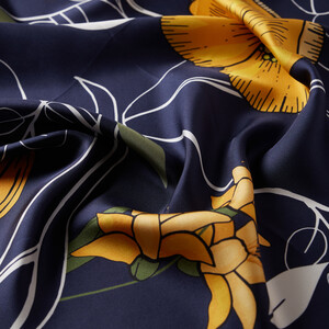 Dark Blue Yellow Bright Twill Silk Scarf - Thumbnail