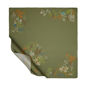 Green Pretty Garden Twill Silk Scarf - Thumbnail