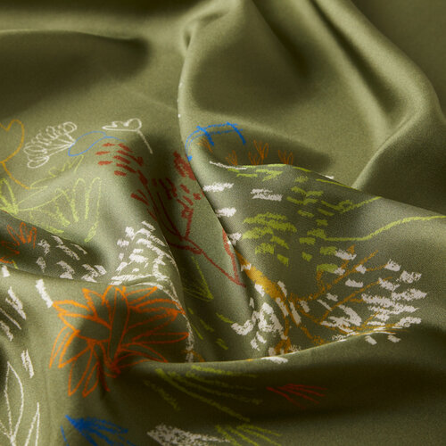 Green Pretty Garden Twill Silk Scarf