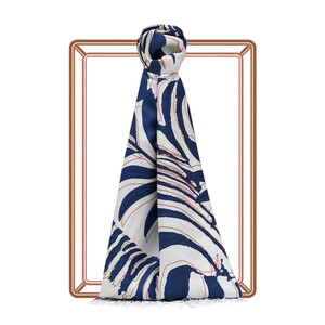 Dark Navy Palm Springs Print Silk Scarf - Thumbnail