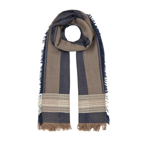 ipekevi - Denim Blue Multi Stripe Wool Silk Scarf (1)