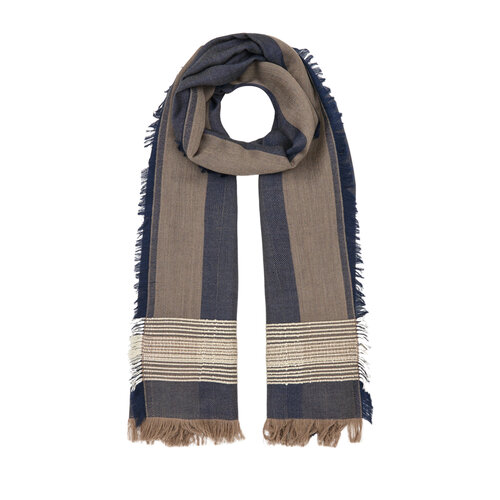 Denim Blue Multi Stripe Wool Silk Scarf