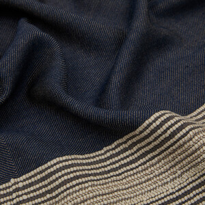 Denim Blue Multi Stripe Wool Silk Scarf - Thumbnail