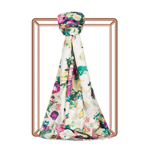 Ecru Green Garden Spirit Print Silk Scarf - Thumbnail