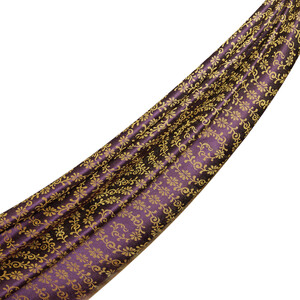 Eggplant Purple Golden Horn Pattern Silk Scarf Shawl - Thumbnail