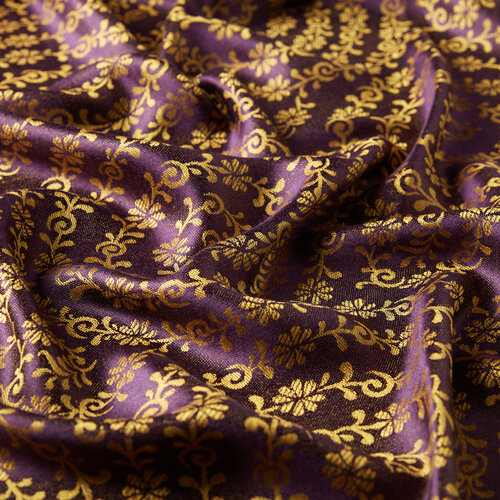 Eggplant Purple Golden Horn Pattern Silk Scarf Shawl