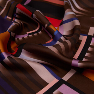 Elegant Purple Brown Minimalist Striped Twill Silk Scarf - Thumbnail