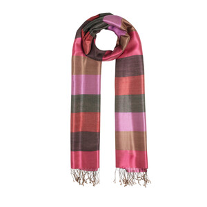 Fuchsia Charcoal Block Striped Reversible Silk Scarf - Thumbnail