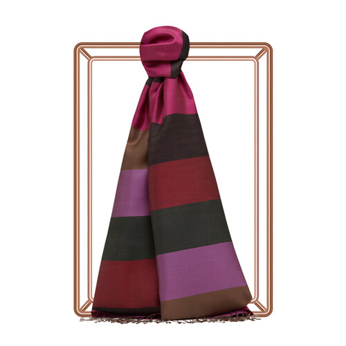 Fuchsia Charcoal Block Striped Reversible Silk Scarf