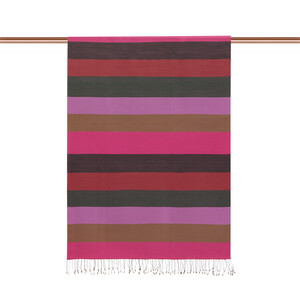 Fuchsia Charcoal Block Striped Reversible Silk Scarf - Thumbnail