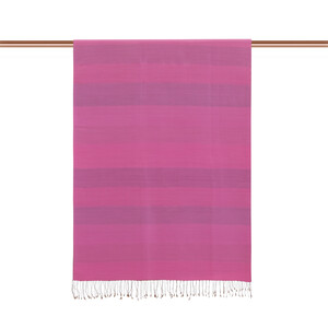 Fuchsia Charcoal Block Striped Reversible Silk Scarf - Thumbnail