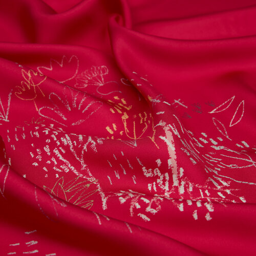 Fuchsia Pretty Garden Twill Silk Scarf