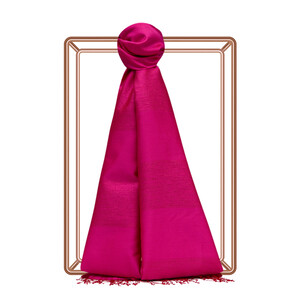 Fuchsia Red Block Lurex Striped Silk Scarf - Thumbnail