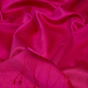 Fuchsia Red Block Lurex Striped Silk Scarf - Thumbnail