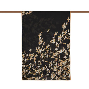 Gold Black Cercis Flower Cotton Rayon Scarf - Thumbnail