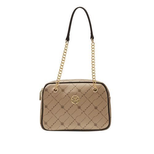 Gold Monogram Chain Detailed Shoulder Bag