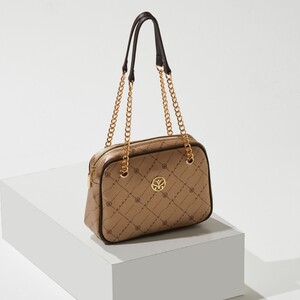 Gold Monogram Chain Detailed Shoulder Bag - Thumbnail