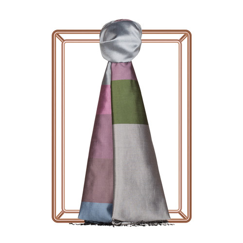 Gray Dry Rose Kushak Striped Silk Scarf