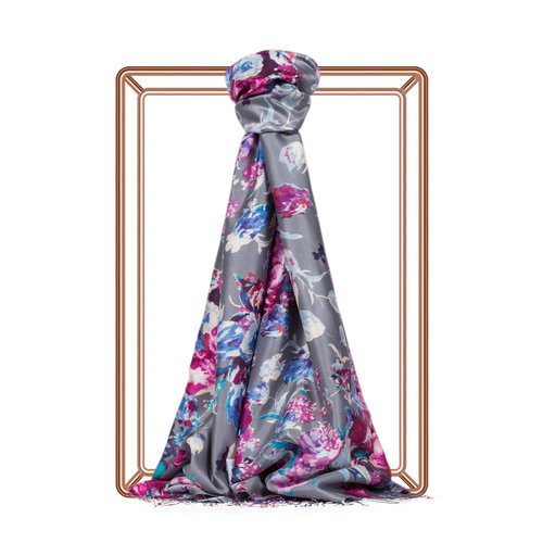 Gray Garden Spirit Print Silk Scarf