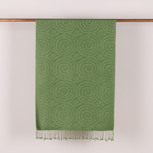 Green Golden Horn Pattern Silk Scarf Shaw - Thumbnail