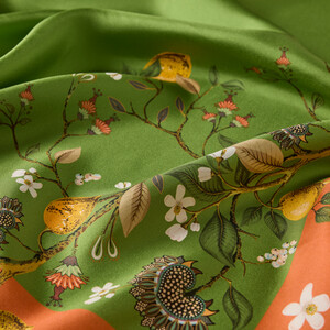 Green Lemon Tree Twill Silk Scarf - Thumbnail