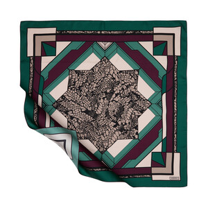 Green Light Beam Twill Silk Scarf - Thumbnail