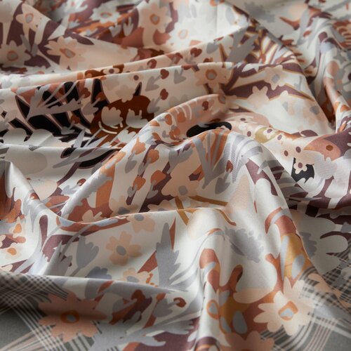 Grey White Ribbon Garden Twill Silk Scarf