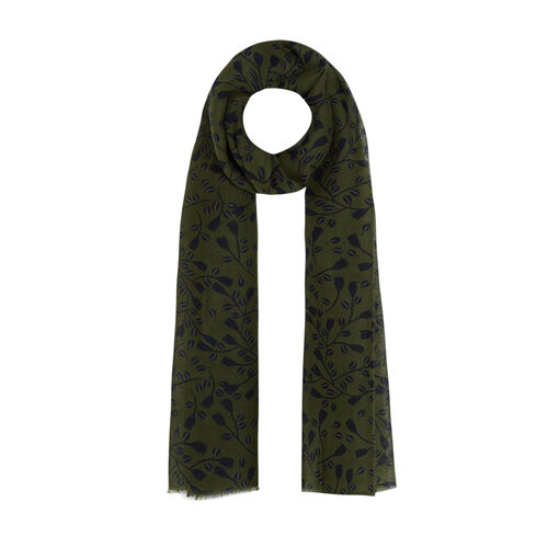 Henna Green Mini Leaf Print Wool Scarf