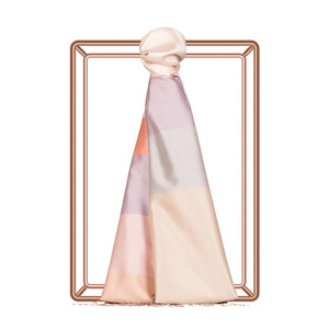 Hydrangea Pink Kushak Striped Silk Scarf - Thumbnail