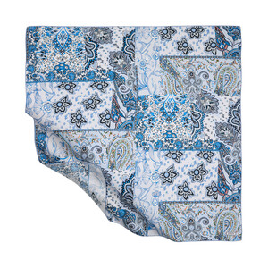 Ice Blue Bohemian Pathcwork Twill Silk Scarf - Thumbnail