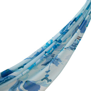 Ice Blue Flower Marble Cotton Scarf - Thumbnail