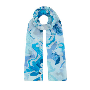 Ice Blue Flower Marble Cotton Scarf - Thumbnail