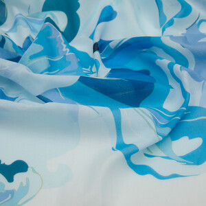 Ice Blue Flower Marble Cotton Scarf - Thumbnail