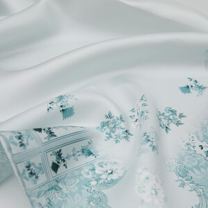 Ice Blue Mansion of Seniha Sultan Twill Silk Scarf - Thumbnail