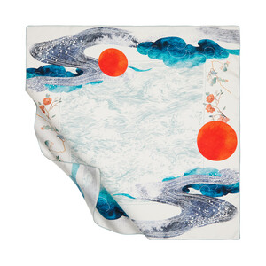 Ice White Kyoto Garden Twill Silk Scarf - Thumbnail