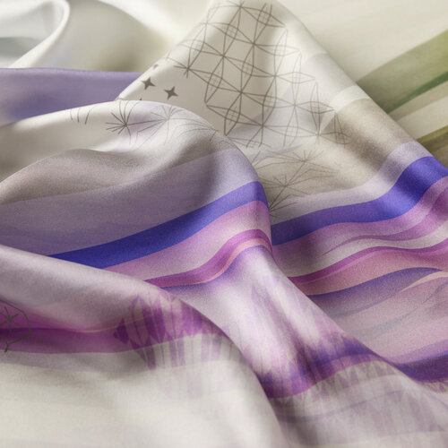 Ice White Purple Afternoon Twill Silk Scarf