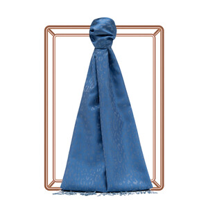 Indigo Leopard Jacquard Silk Scarf - Thumbnail