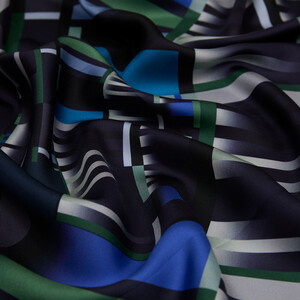 Indigo Minimalist Striped Twill Silk Scarf - Thumbnail