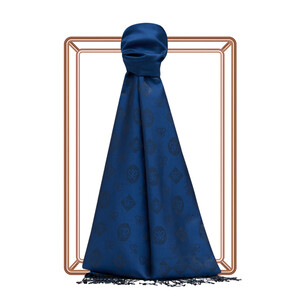 Indigo Semi Monogram Print Silk Scarf - Thumbnail